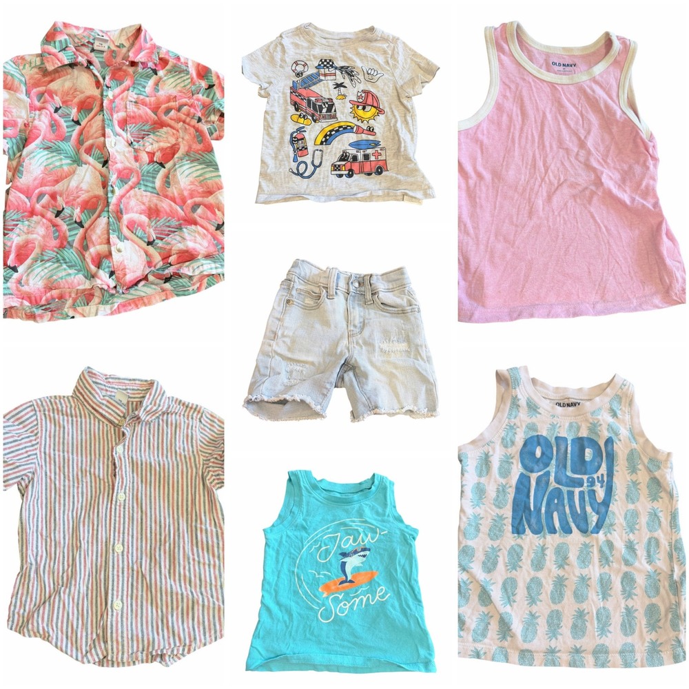 Old Navy Toddler Boy Summer Lot 7pc Flamingo Stripe‎ Denim Shorts Tanks 2T